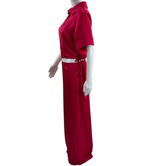 House of Harlow Satin SET Sm Top Lg pants High Elastic Waist Pink Barbiecore NWT - Picture 6 of 16